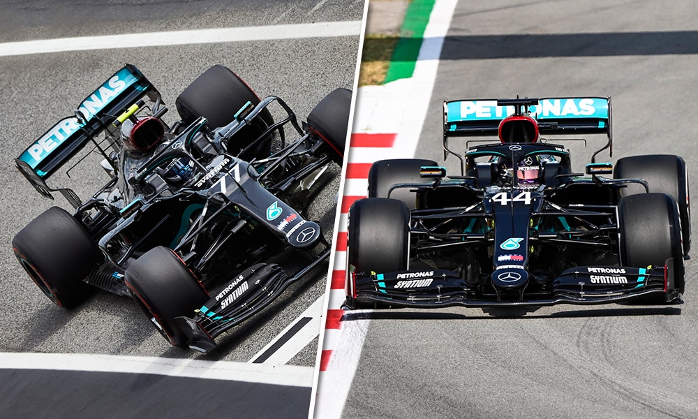 Valtteri Bottas i Lewis Hamilton GP Hiszpanii 2020 Mercedes treningi 2
