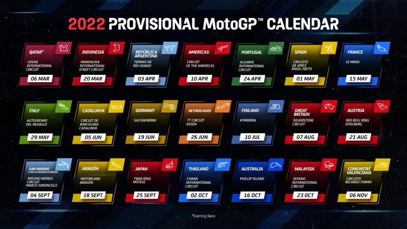 prowizoryczny kalendarz MotoGP 2022 grafika