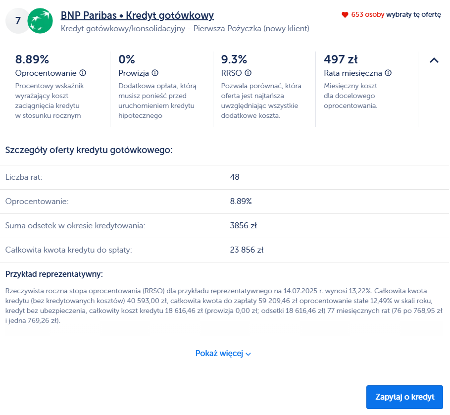 przykładowa kalkulacja kredytu lendi